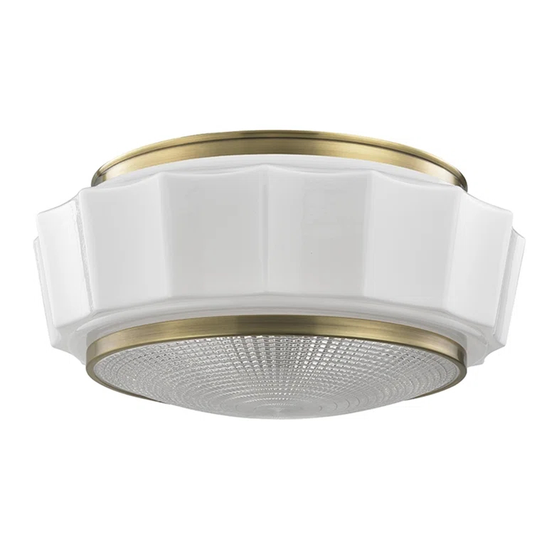 Elegant Aged Brass 3-Light Flush Mount with Glossy Opal Glass Shade