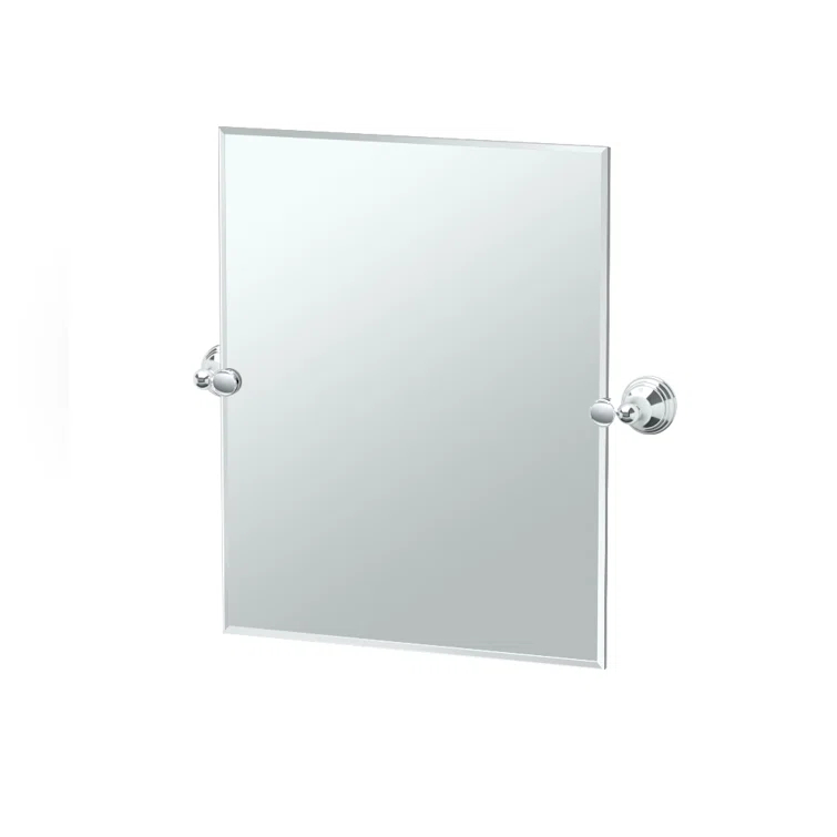 Charlotte Frameless Rectangle Bathroom Vanity Mirror | Pivoting and Beveled Wall Mirror