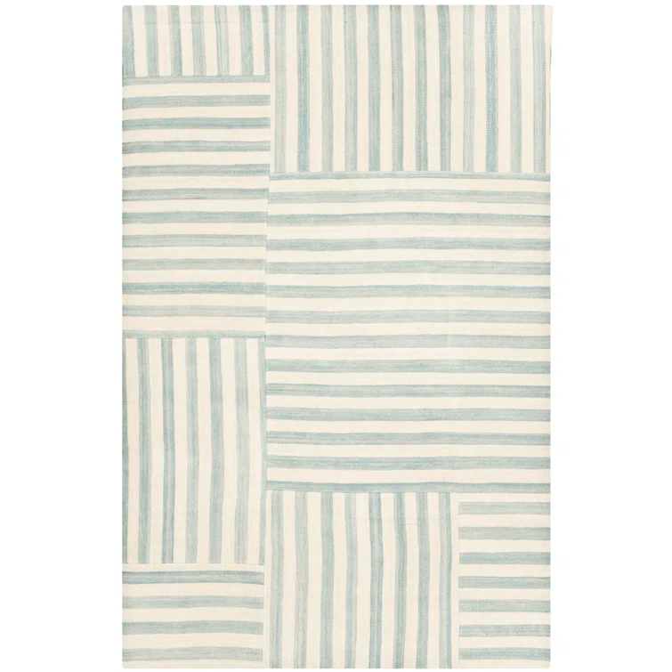 Sky Blue and White Wool Stripe 6' x 9' Area Rug