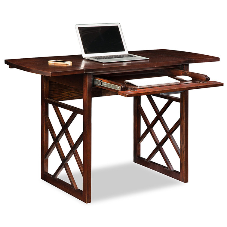 Solid + Manufactured Wood Drop Leaf Computer Writing Desk in Chocolate Oak