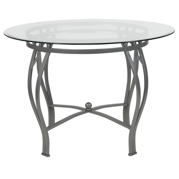 Flash Furniture Syracuse Round Glass Dining Table with Bowed Out Metal Frame