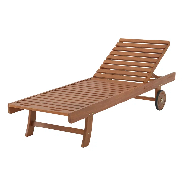 Caspian 73" Wide Eucalyptus Wood Outdoor Lounge Chair with Mesh Seating