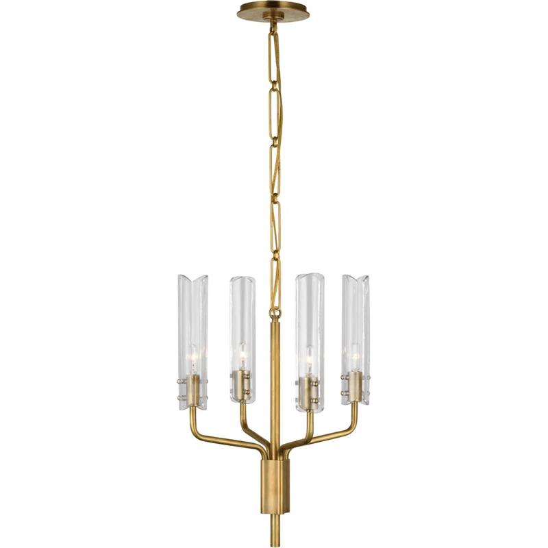Antique Brass and Crystal 4-Light Candle Chandelier