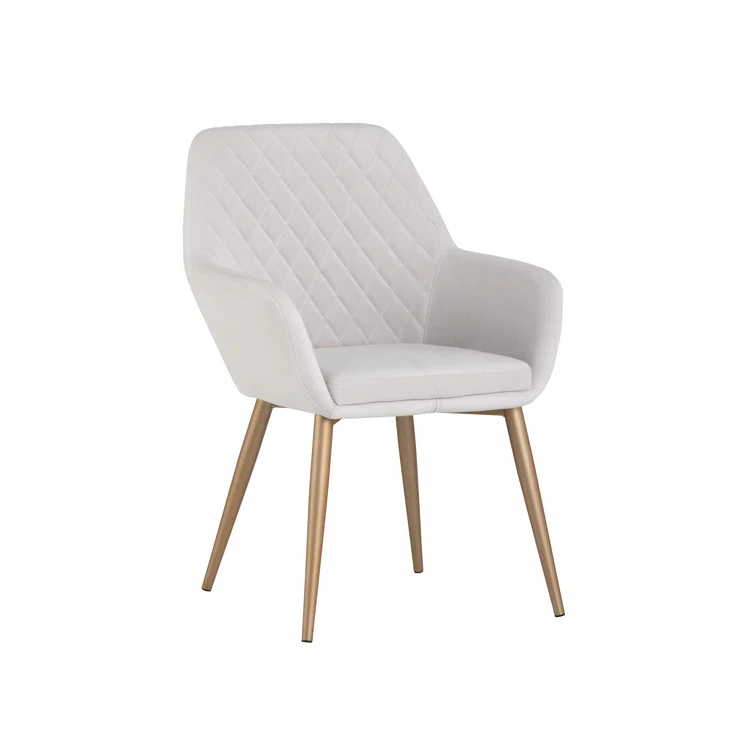 Antonio Linen Upholstered Arm Chair with Champagne Gold Metal Frame