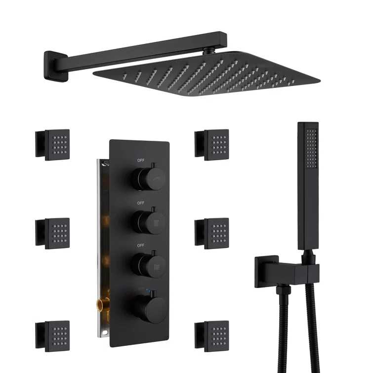 Herathena 3 Functions Wall Mounted Luxury Shower System with 6 Body Jets (Rough-in Valve Included)