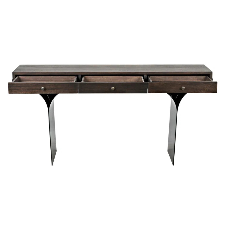 Truss Solid Wood Top Metal Base Writing Desk