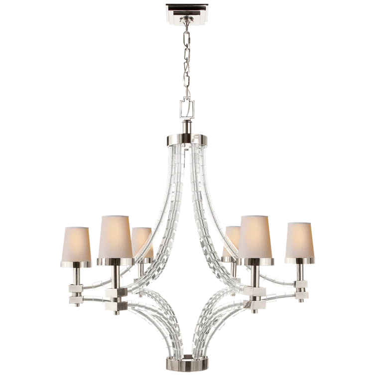 Polished Nickel Crystal 6-Light Chandelier with Candle Shades