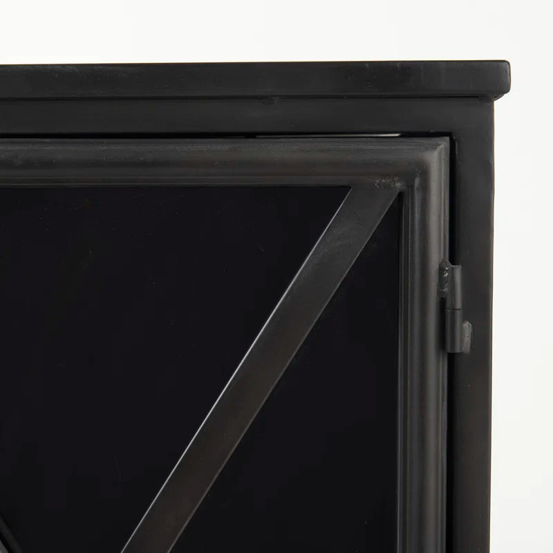 Poppy Black Iron Glass Paneled Distressed Sideboard with Storage
