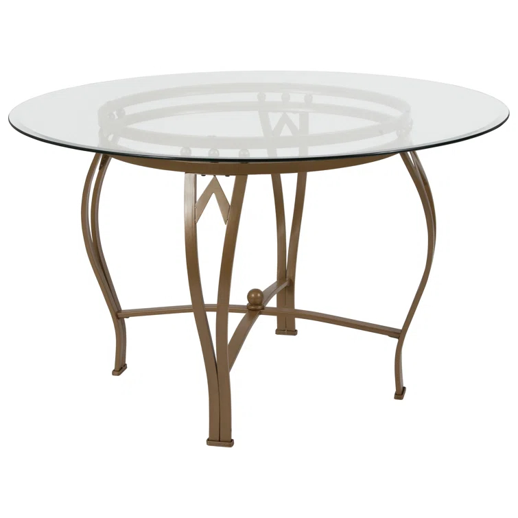 Syracuse Round Glass Dining Table with Bowed Out Metal Frame