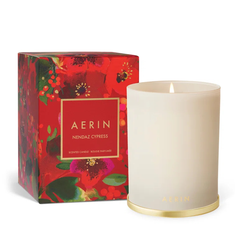AERIN Nendaz Nendaz Cypress Scented Jar Candle with Glass Holder