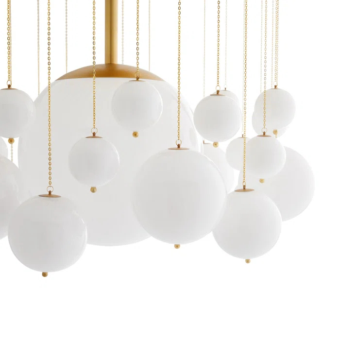 Mira Opal Glass & Antique Brass 24-Inch Outdoor Chandelier
