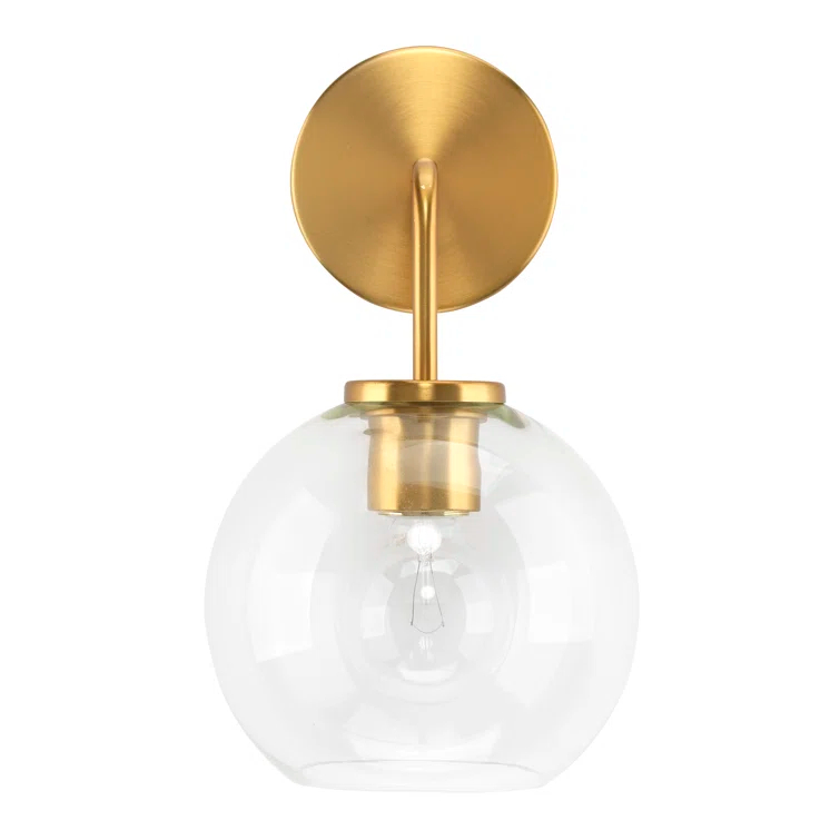 Eden Home 14.25" Transitional Metal Wall Sconce in Brass and Clear