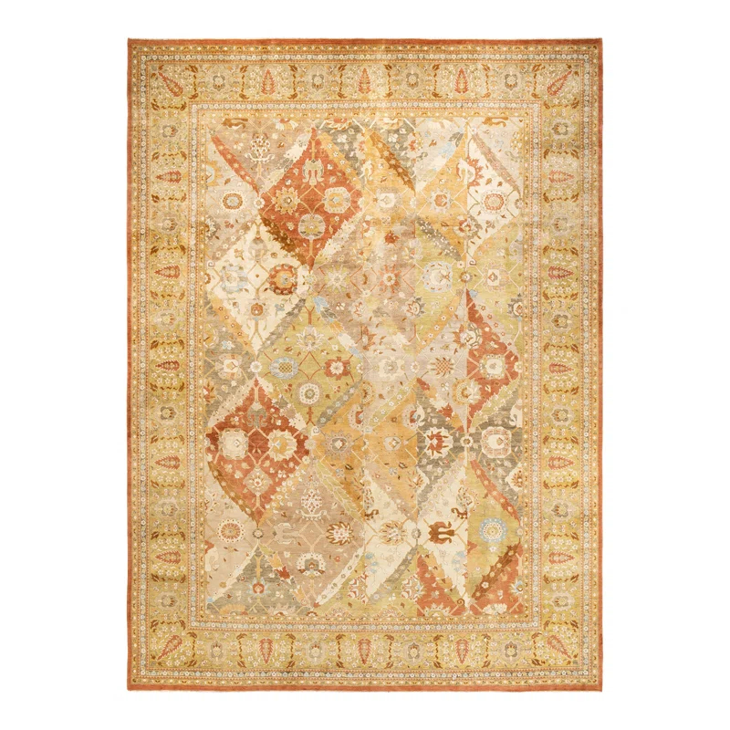 Hand-Knotted Wool Floral Contemporary Orange Area Rug 10' 0" x 13' 9"