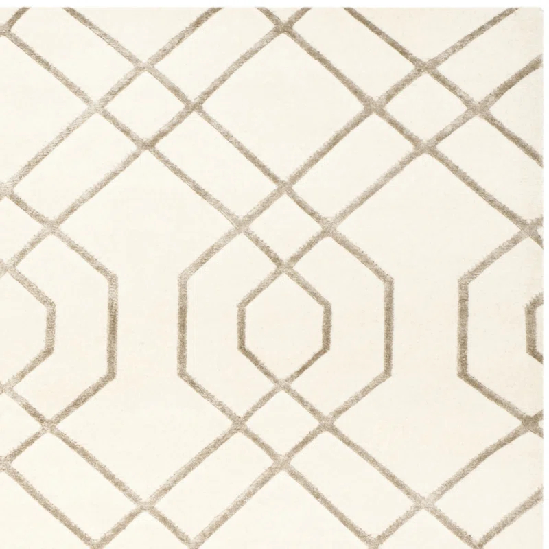 Ivory Hand-Knotted Wool Geometric 10' x 14' Area Rug