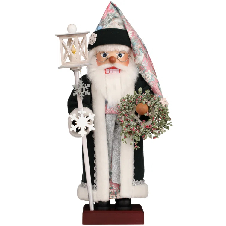 Victorian Santa Nutcracker with Wreath and Lantern