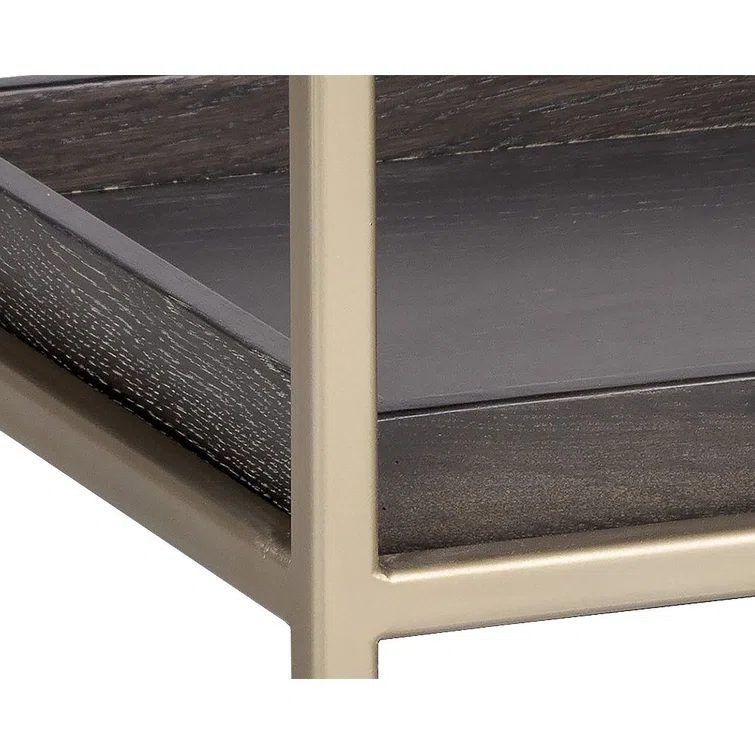 Gray Oak and Gold 1-Drawer Nightstand