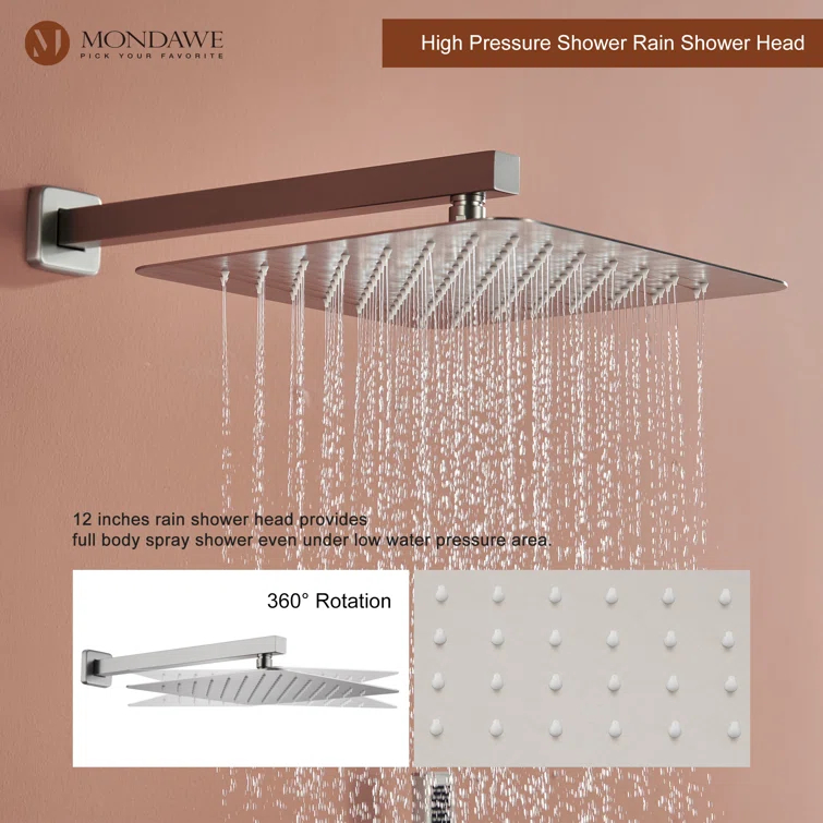 Herathena 3 Functions Wall Mounted Luxury Shower System with 6 Body Jets (Rough-in Valve Included)