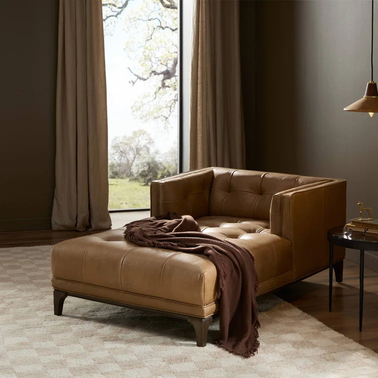 Dylan Mid-Century Rider Black Leather Chaise Lounge