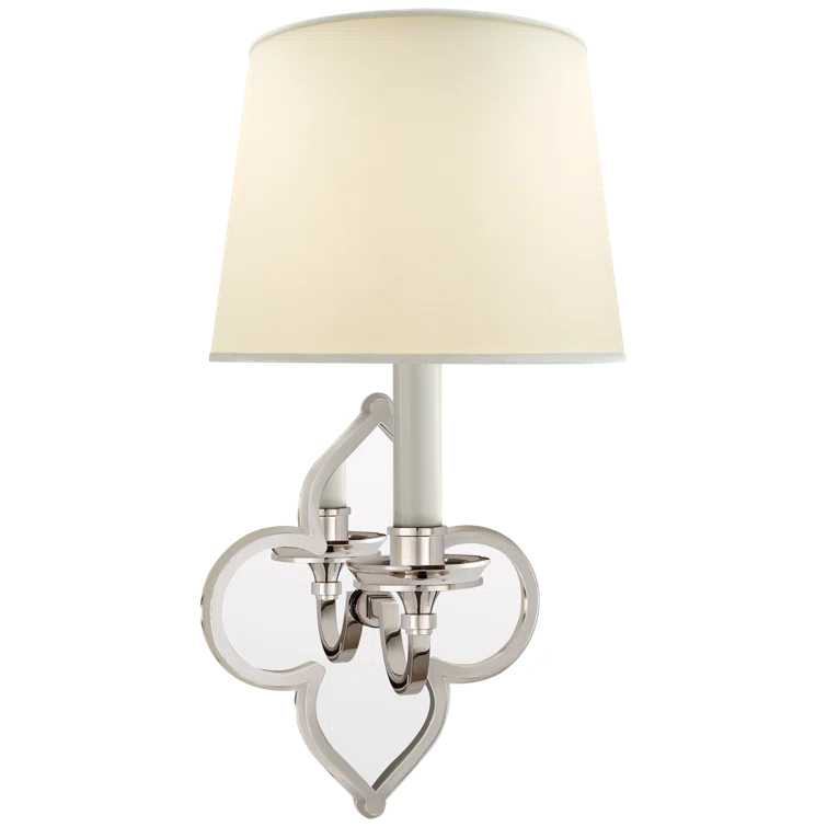 Polished Nickel Dimmable Brass Wall Sconce with Cotton Shade