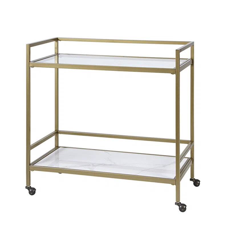 Martha Stewart Lionel 2-Tier Bar Cart with Glass Top and Ceramic Shelf