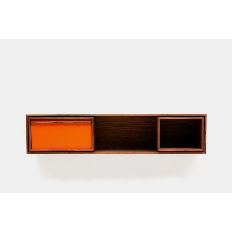 Low Units Walnut Recessed Wall Shelf with Drawer