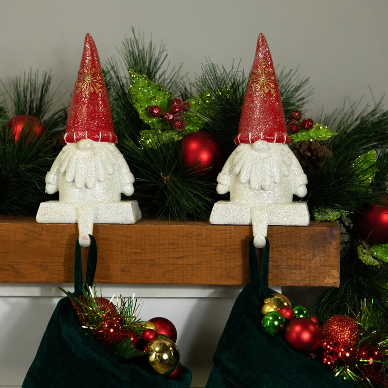 Northlight Seasonal Glittered Gnome Christmas Stocking Holders - 8.25" - Set Of 2 (Set of 2)