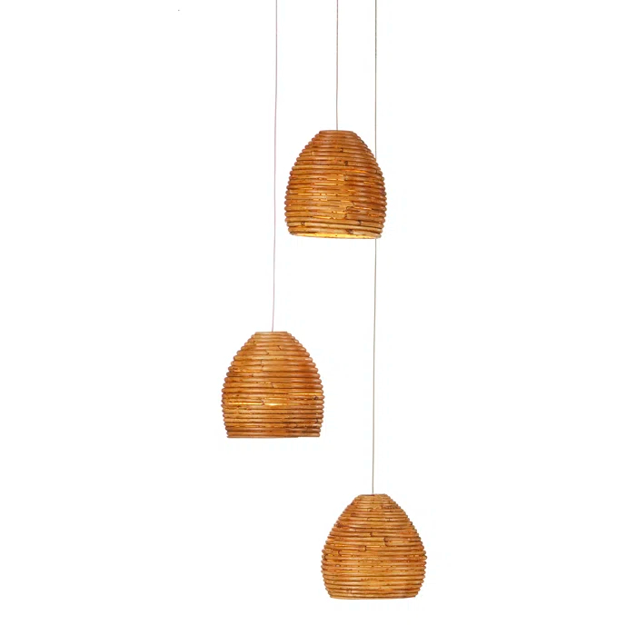 Silver Rattan Tear Drop 3-Light LED Island Pendant