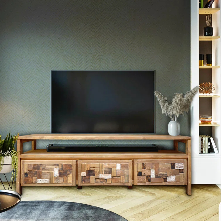 Chic Teak Mosaic 70" Reclaimed Teak TV Stand with Storage