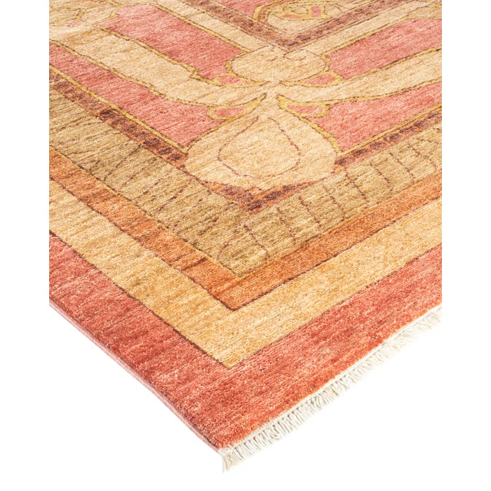 Hand-Knotted Wool Floral Contemporary Pink Area Rug 11' 10" x 15' 0"