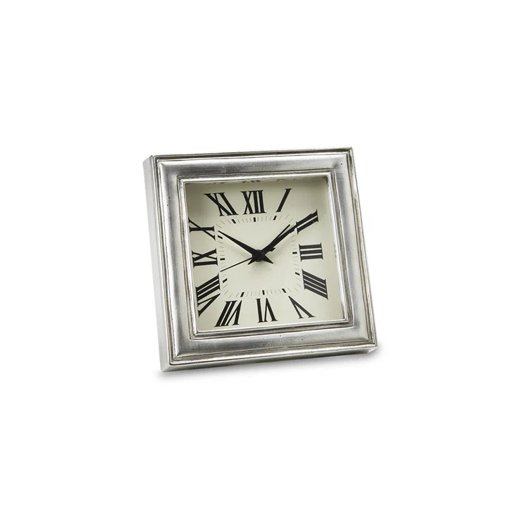 4.8" Pewter Square Alarm Clock with Roman Numerals
