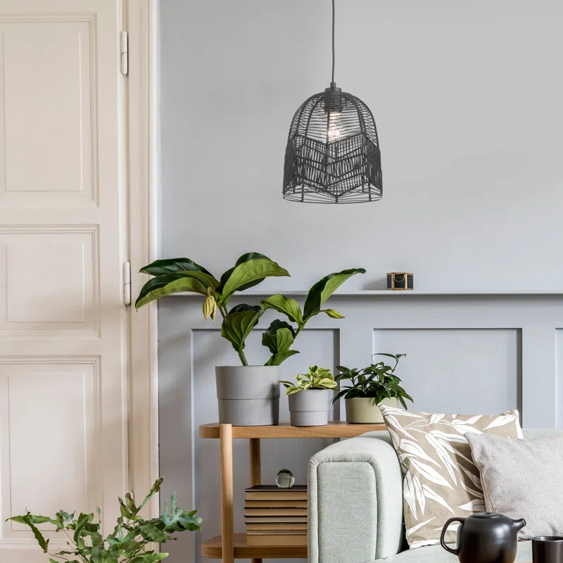10"W Amher 1-Light Black Rattan Pendant Light