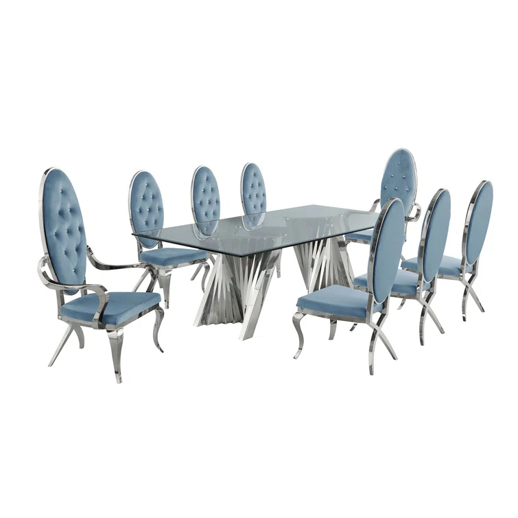 - Person Glass Top Double Pedestal Dining Set