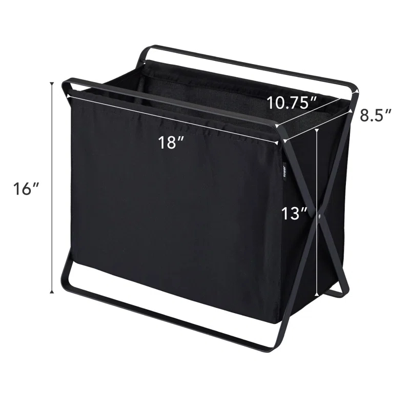 Yamazaki Home Laundry Basket - Foldable Storage Hamper Organizer, Steel, 10.9 gallons, Handles