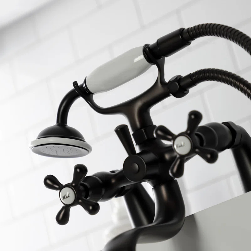 Kingston Brass KS227ORB Kingston Brass Kingston Three-Handle 2-Hole Deck Mount Clawfoot Tub Faucet with Handshower