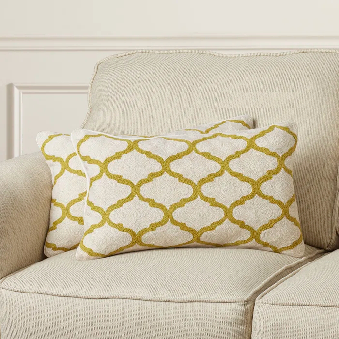 Ekstrom Embroidered Feather Reversible Throw Pillow (Set of 2)