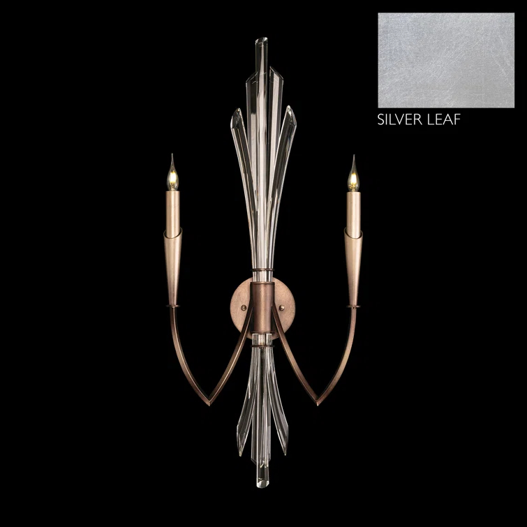 Trevi Silver Leaf 2-Light Porcelain Crystal Wall Sconce