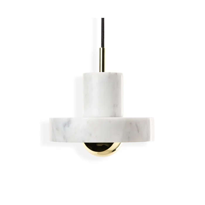 Geometric White Marble & Brass LED Pendant Light