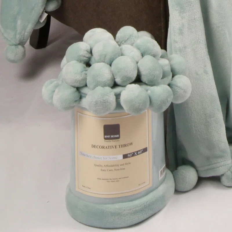 Flannel Fleece Pom Pom Blanket