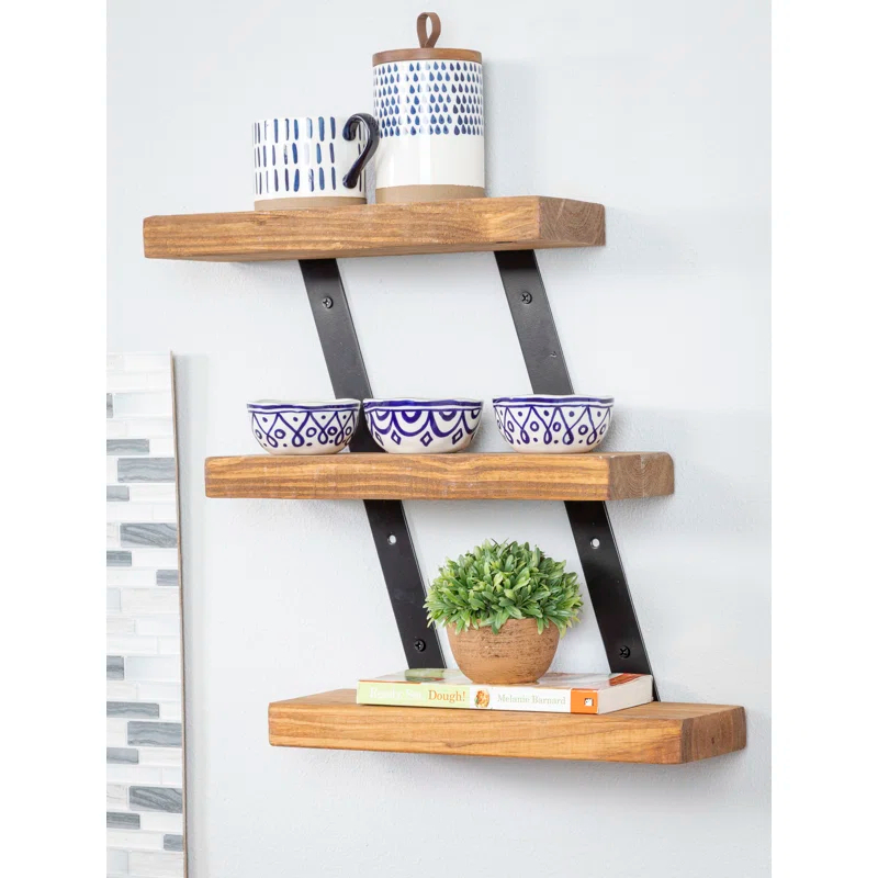 Serene 3 Piece Pine Solid Wood Tiered Shelf