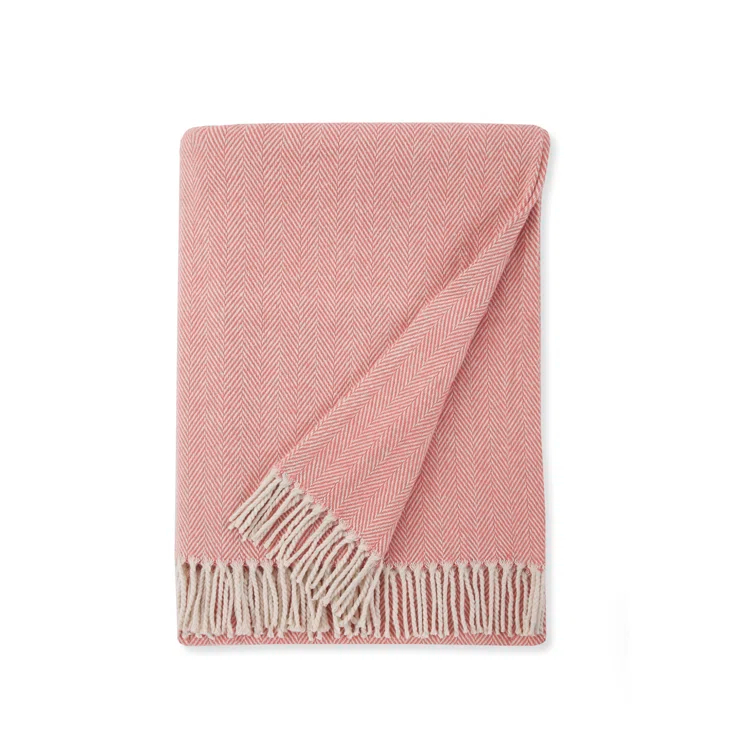 Salmon Herringbone Cotton Throw Blanket with Fringe 51" x 71"