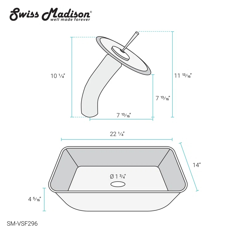 Cascade Rectangular Glass Vessel Sink with Faucet