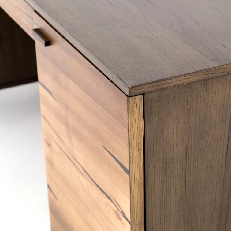 Natural Wood and Iron Home Office Desk with Drawer