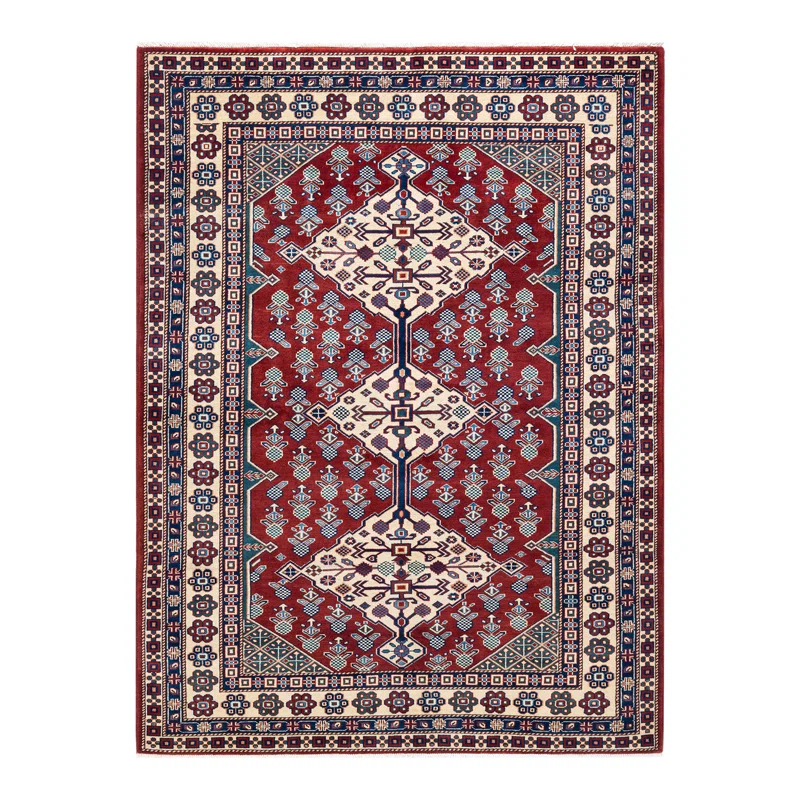 Tribal One-of-a-Kind 5' 1" X 6' 10" 2010s Area Rug in Red/Ivory/Blue