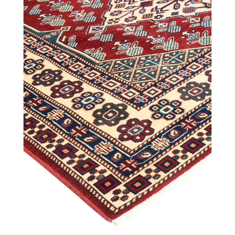 Tribal One-of-a-Kind 5' 1" X 6' 10" 2010s Area Rug in Red/Ivory/Blue