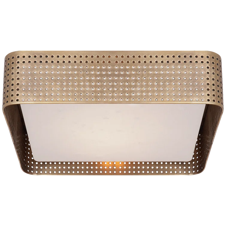 Antique-Burnished Brass Square Flush Mount with Opaque Glass Diffuser