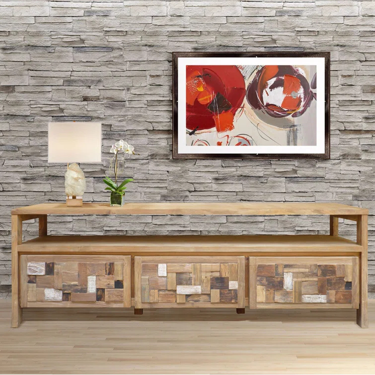 Chic Teak Mosaic 70" Reclaimed Teak TV Stand with Storage