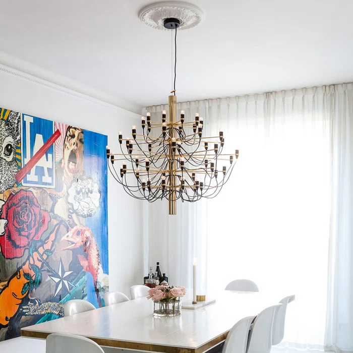 Gino Sarfatti Inspired Brass 50-Light Mid-Century Modern Chandelier
