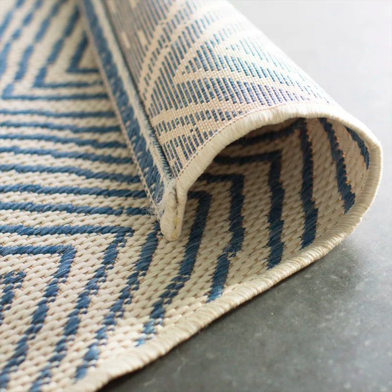 Dunham Abstract Indoor/Outdoor Area Rug for Living Room Patio Deck Front Porch Kitchen, Blue/Ivory