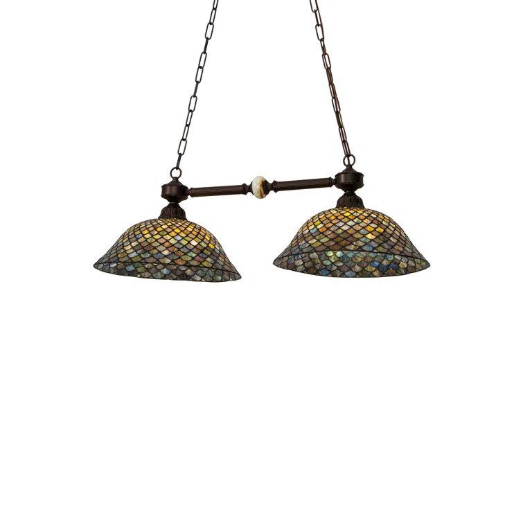 Mahogany Bronze & Onyx Accent 2-Light Victorian Tiffany Island Pendant