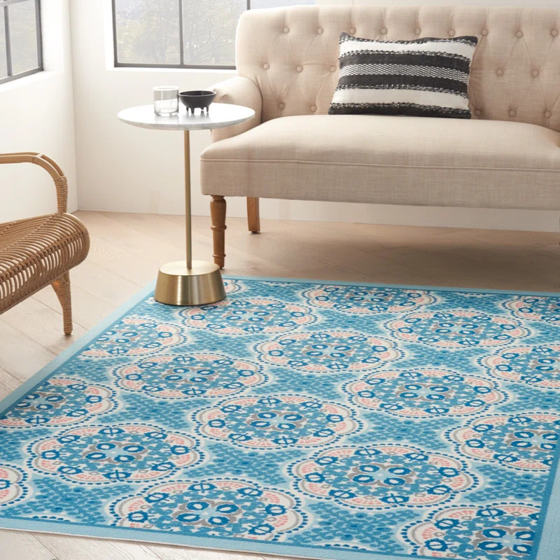 Floral Blue Outdoor Area Rug